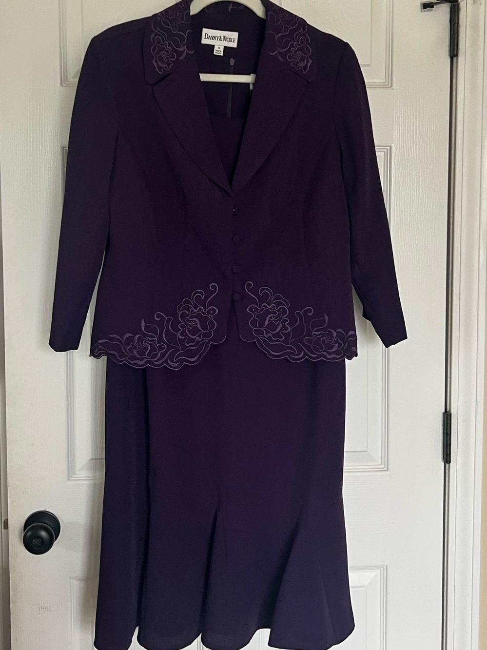 Danny & Nicole Purple Dress Jacket Set Embroidered 2pc Floral Vintage Y2K 8 10